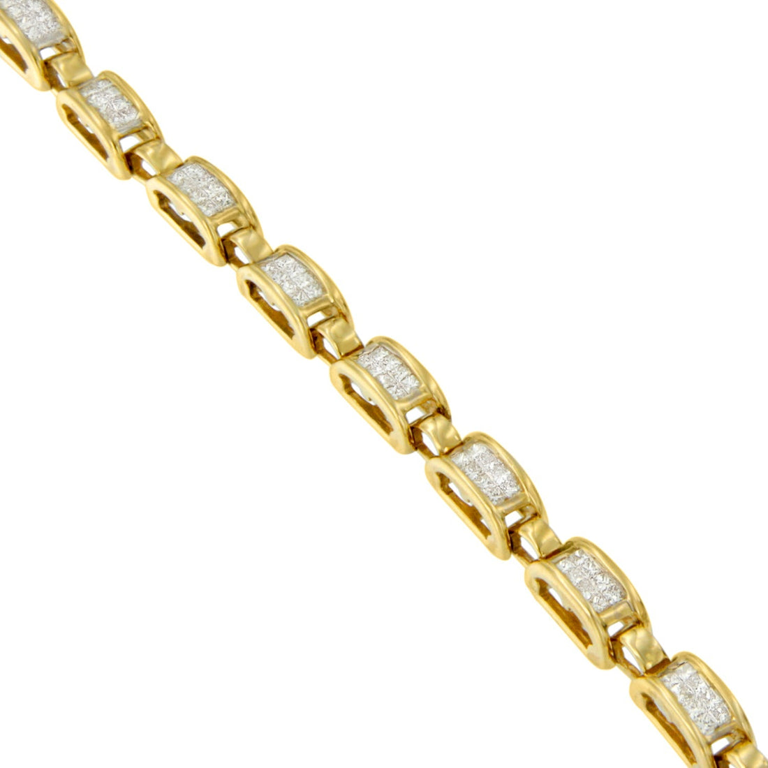 10K Yellow Gold 2.0 Cttw Invisible-Set Princess Cut Diamond Rectangular Link Bracelet (I-J Color, SI2-I1 Clarity) - 7" Bids.com