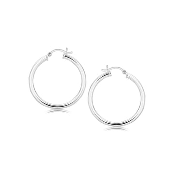 Sterling Silver Hoop Style Earrings with Polished Rhodium Plating (30mm) Bids.com