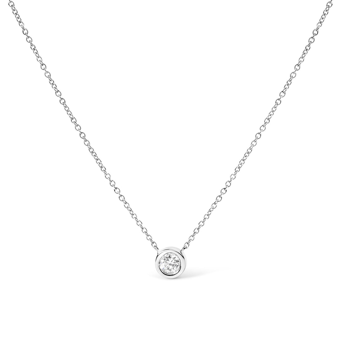 10K White Gold 1/10 Carat Round Brilliant-Cut Diamond Modern Bezel-Set Solitaire 16"-18" Pendant Necklace (H-I Color, SI2-I1 Clarity) Bids.com