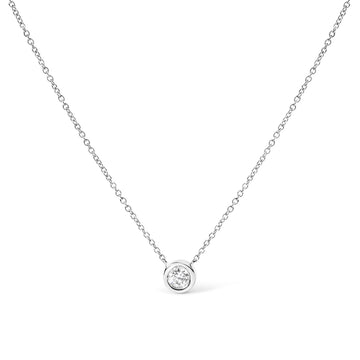 10K White Gold 1/10 Carat Round Brilliant-Cut Diamond Modern Bezel-Set Solitaire 16"-18" Pendant Necklace (H-I Color, SI2-I1 Clarity) Bids.com