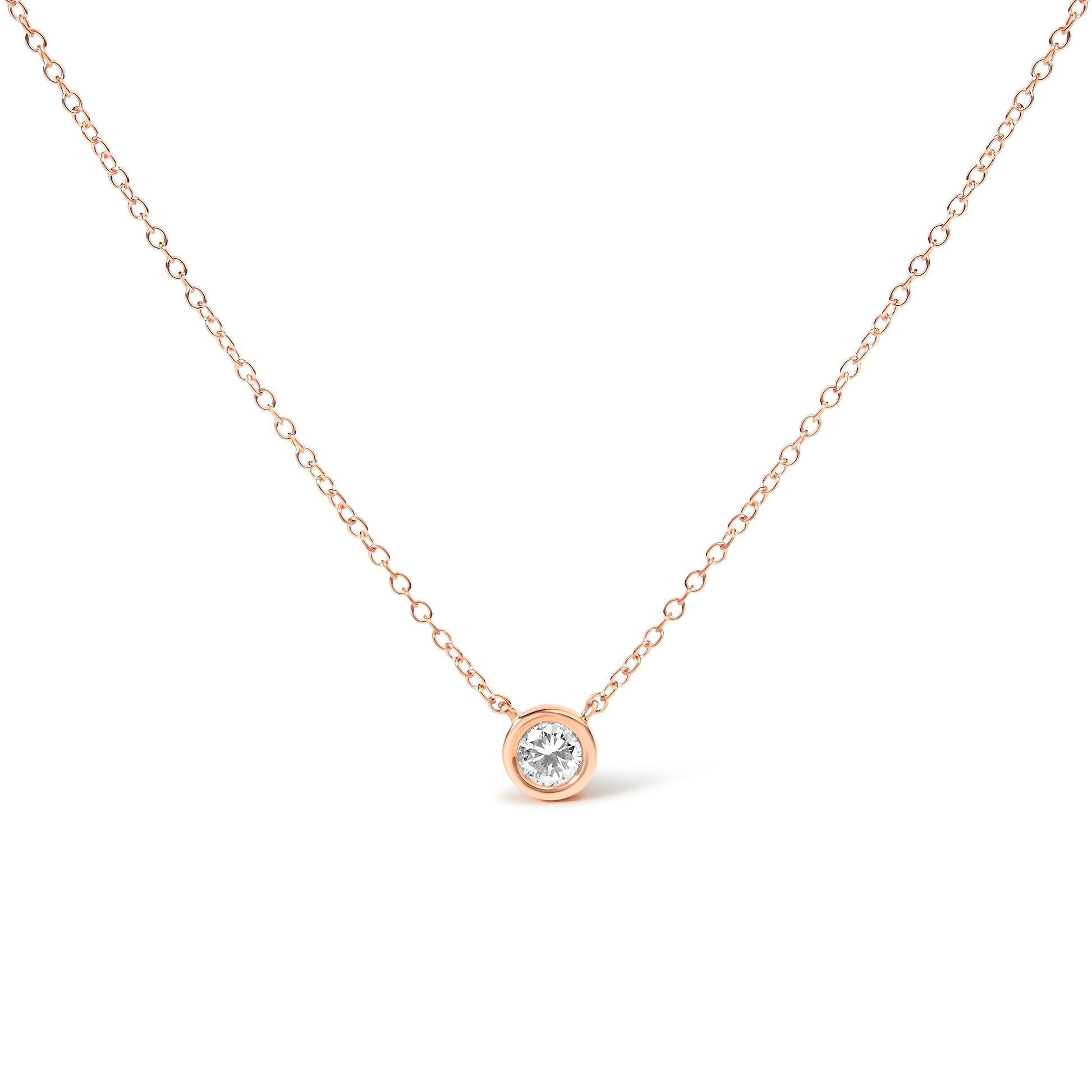10K White Gold 1/10 Carat Round Brilliant-Cut Diamond Modern Bezel-Set Solitaire 16"-18" Pendant Necklace (H-I Color, SI2-I1 Clarity) Bids.com