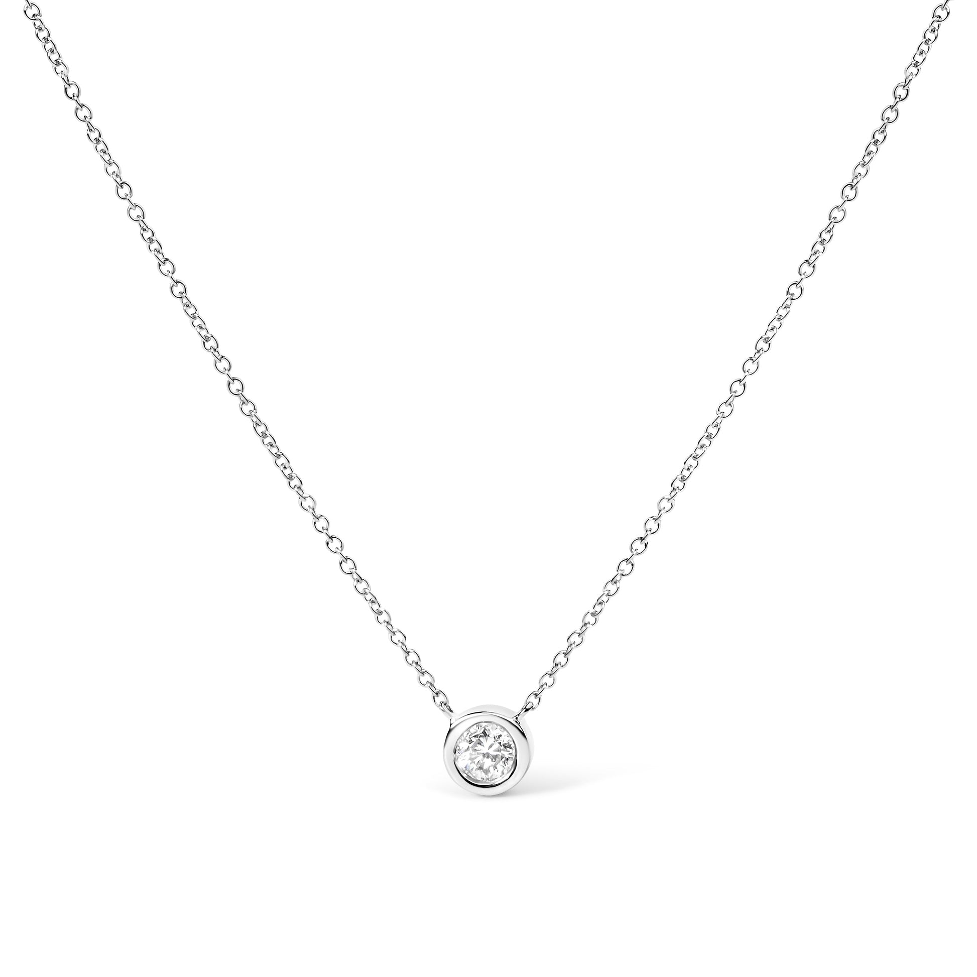 10K White Gold 1/10 Carat Round Brilliant-Cut Diamond Modern Bezel-Set Solitaire 16"-18" Pendant Necklace (H-I Color, SI2-I1 Clarity) Bids.com
