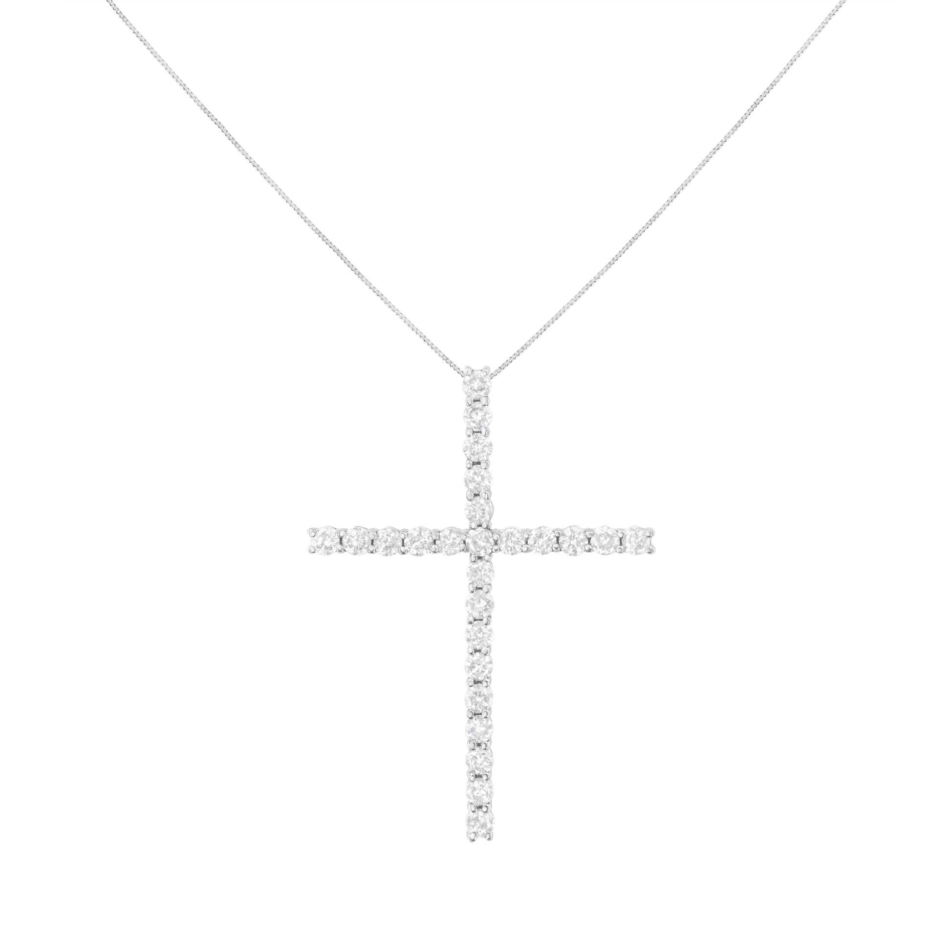 .925 Sterling Silver 3.0 Cttw Round Shape Diamond 1-1/2" Cross Pendant with Box Chain Necklace (I-J Color, I2-I3 Clarity) - 18" Bids.com