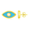 14K Yellow Gold Blue Evil Eye Earrings with Enamel Bids.com