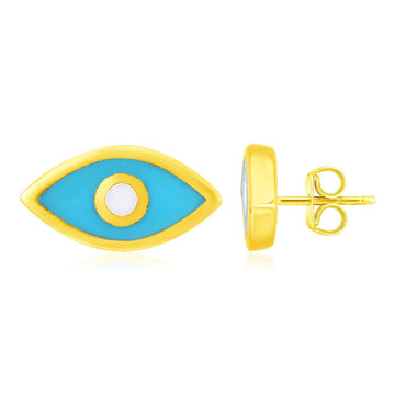 14K Yellow Gold Blue Evil Eye Earrings with Enamel Bids.com