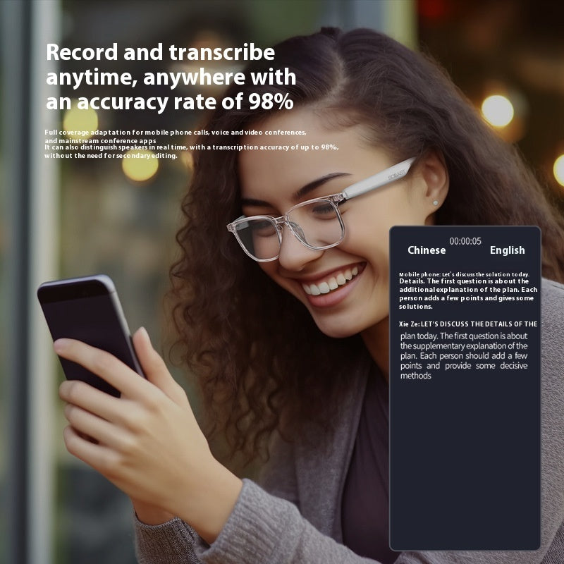 Intelligent AI Translation Wireless Bluetooth Glasses Headset Language Real-time Interpretation Gilles Family