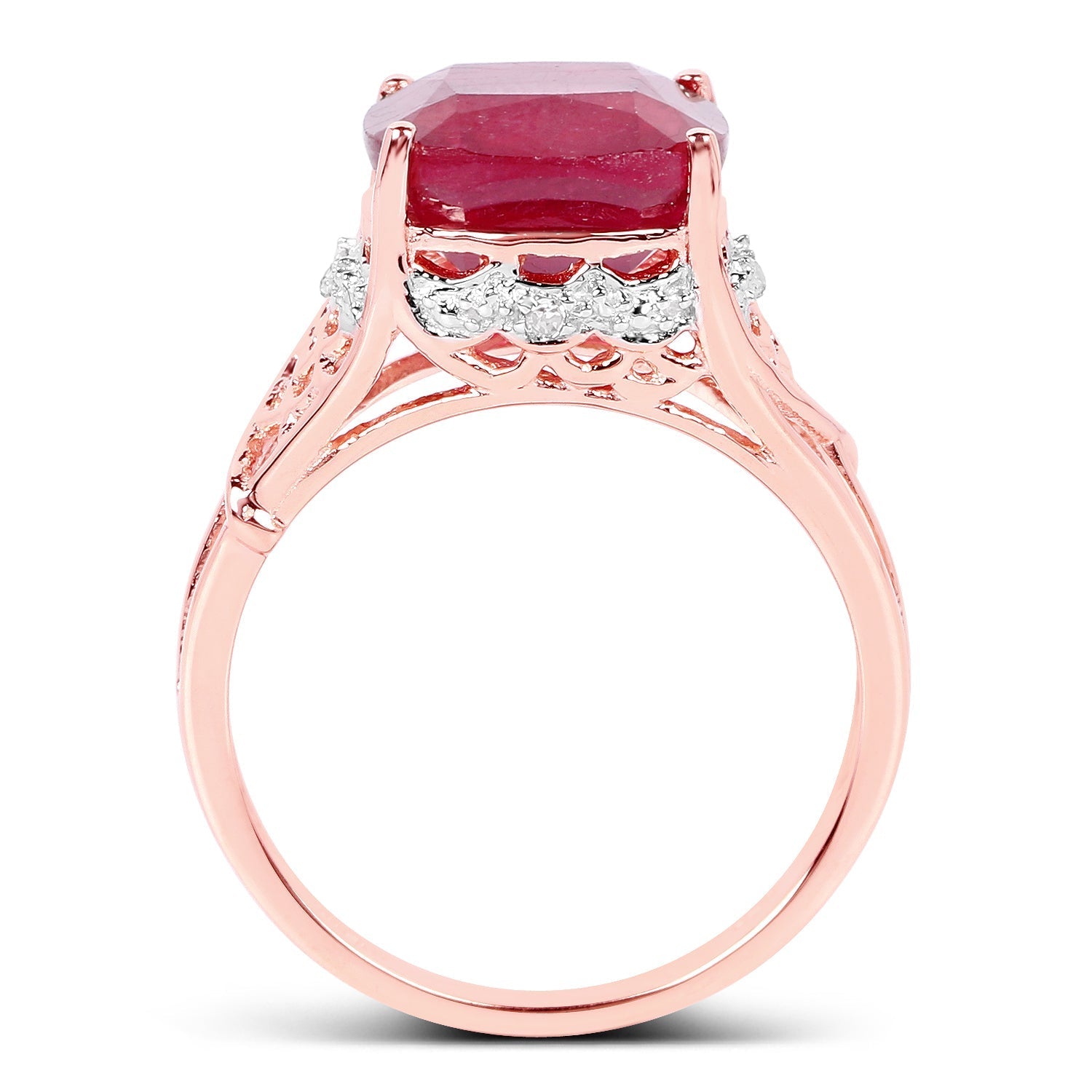 14K Rose Gold Plated 5.54 Carat Genuine Glass Filled Ruby & White Topaz .925 Sterling Silver Ring Bids.com