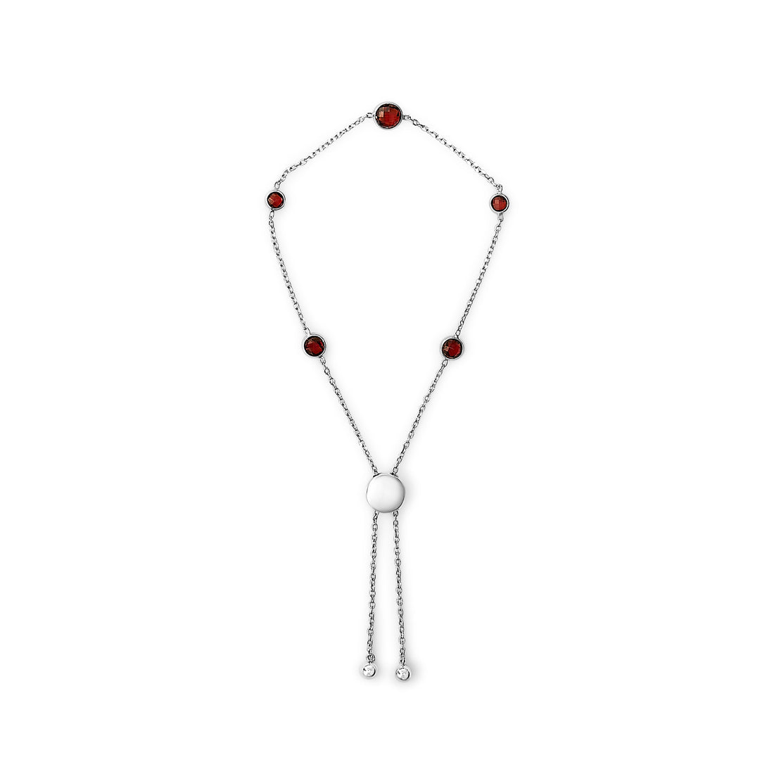 .925 Sterling Silver Bezel Set Red Garnet 5 Station Adjustable Bolo Bracelet Bids.com
