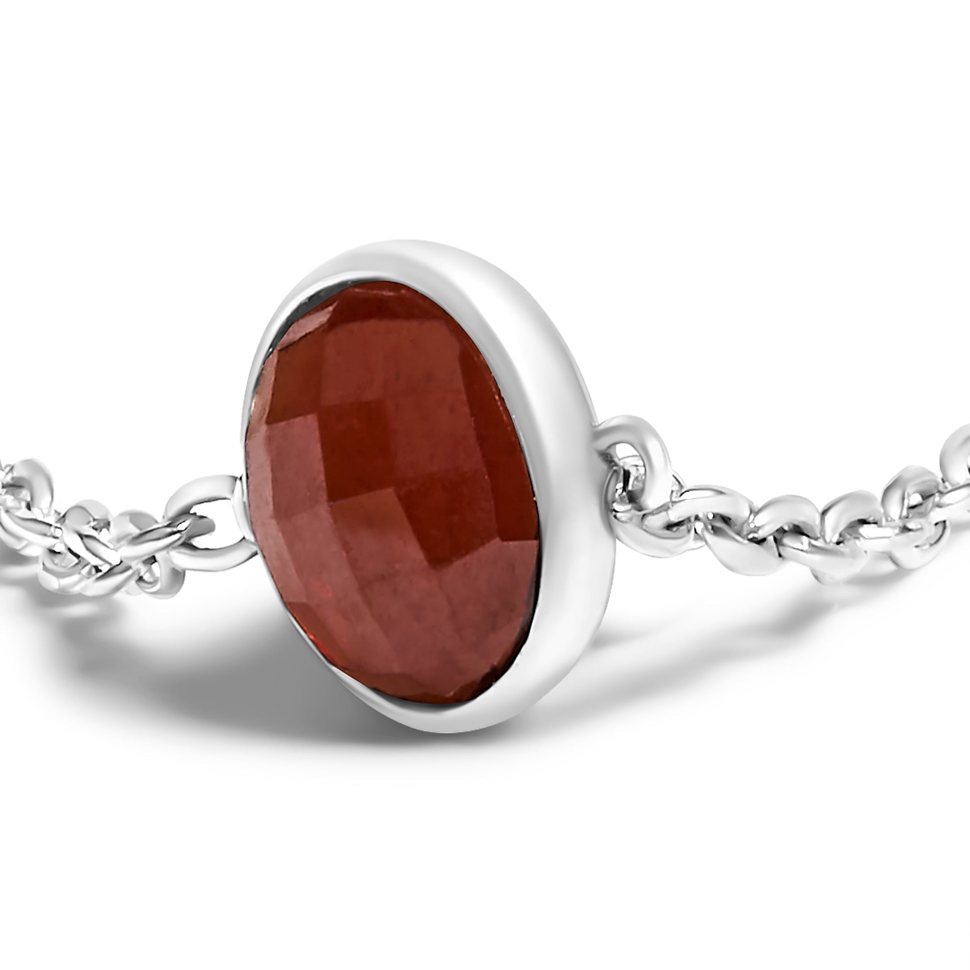 .925 Sterling Silver Bezel Set Red Garnet 5 Station Adjustable Bolo Bracelet Bids.com