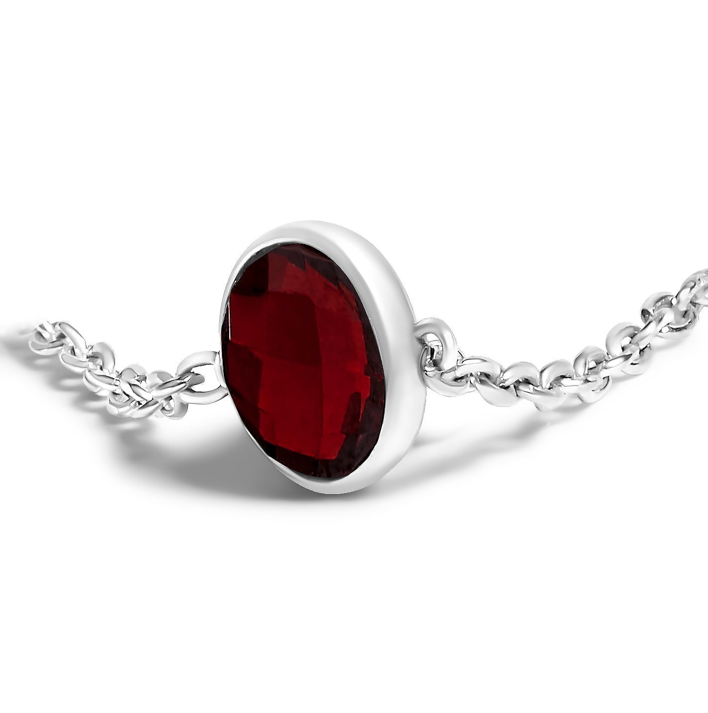 .925 Sterling Silver Bezel Set Red Garnet 5 Station Adjustable Bolo Bracelet Bids.com