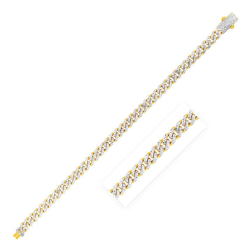 14k Yellow Gold White Pave High Polish Modern Lite Miami Cuban Bracelet (6.5mm) Bids.com