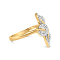 18K Yellow and White Gold Plated .925 Sterling Silver 3/8 Cttw Baguette and Round Diamond Bypass Triple Leaf Ring (I-J Color, I1-I2 Clarity) - Size 7 Bids.com