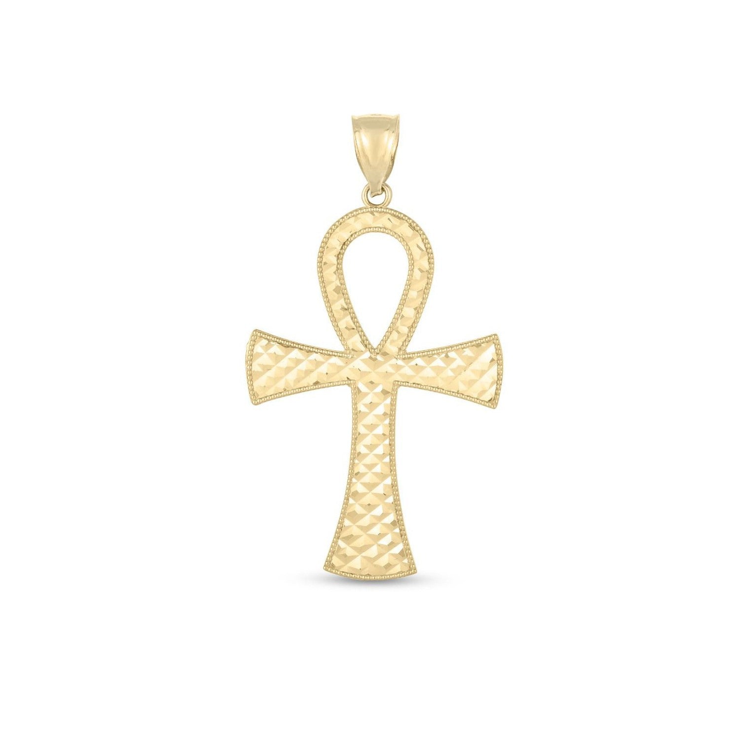 14k Yellow Gold High Polish Textured Ankh Pendant Bids.com