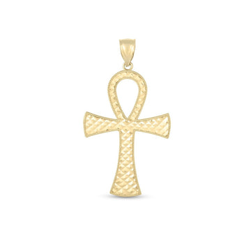 14k Yellow Gold High Polish Textured Ankh Pendant Bids.com