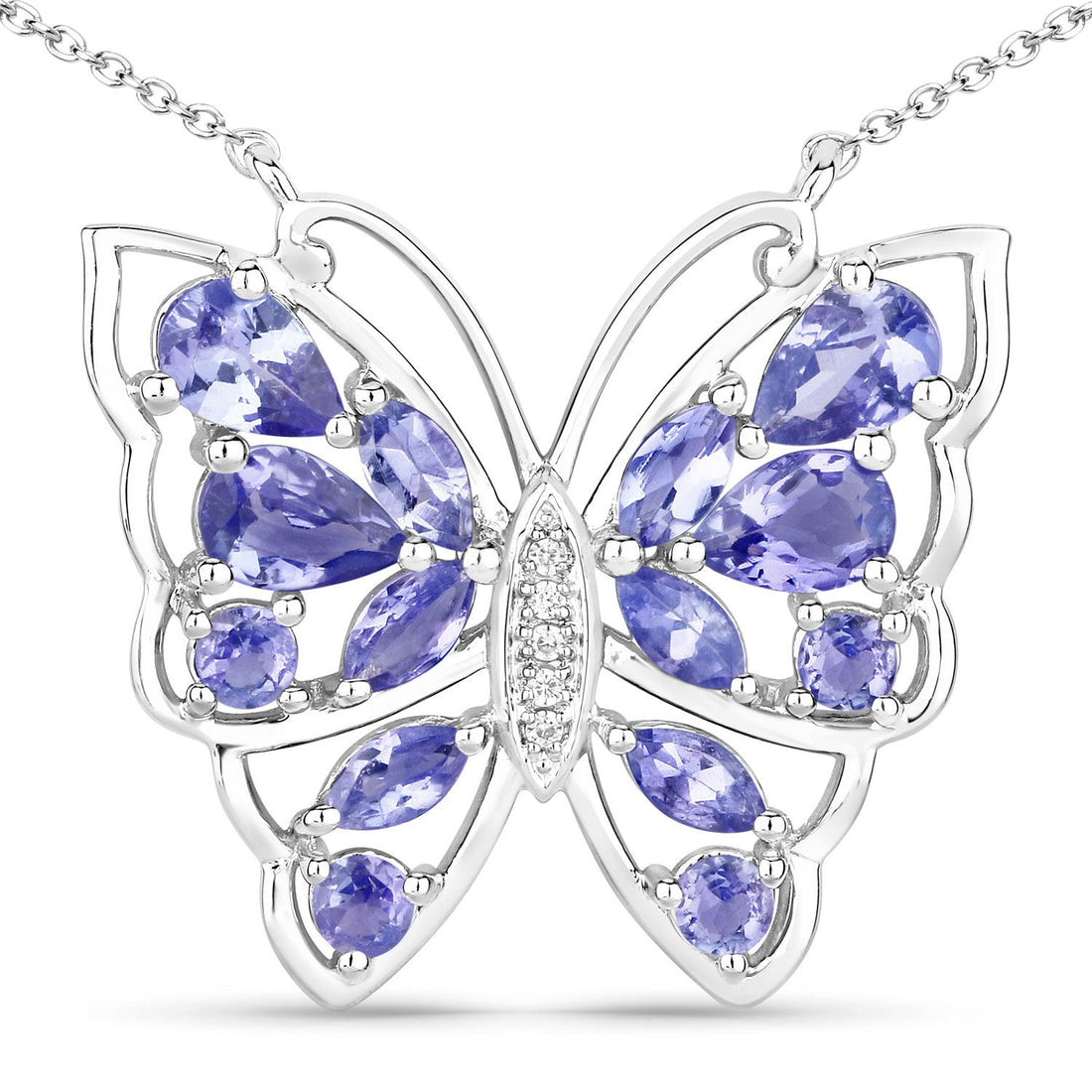 2.76 Carat Genuine Tanzanite and White Zircon .925 Sterling Silver Necklace Bids.com
