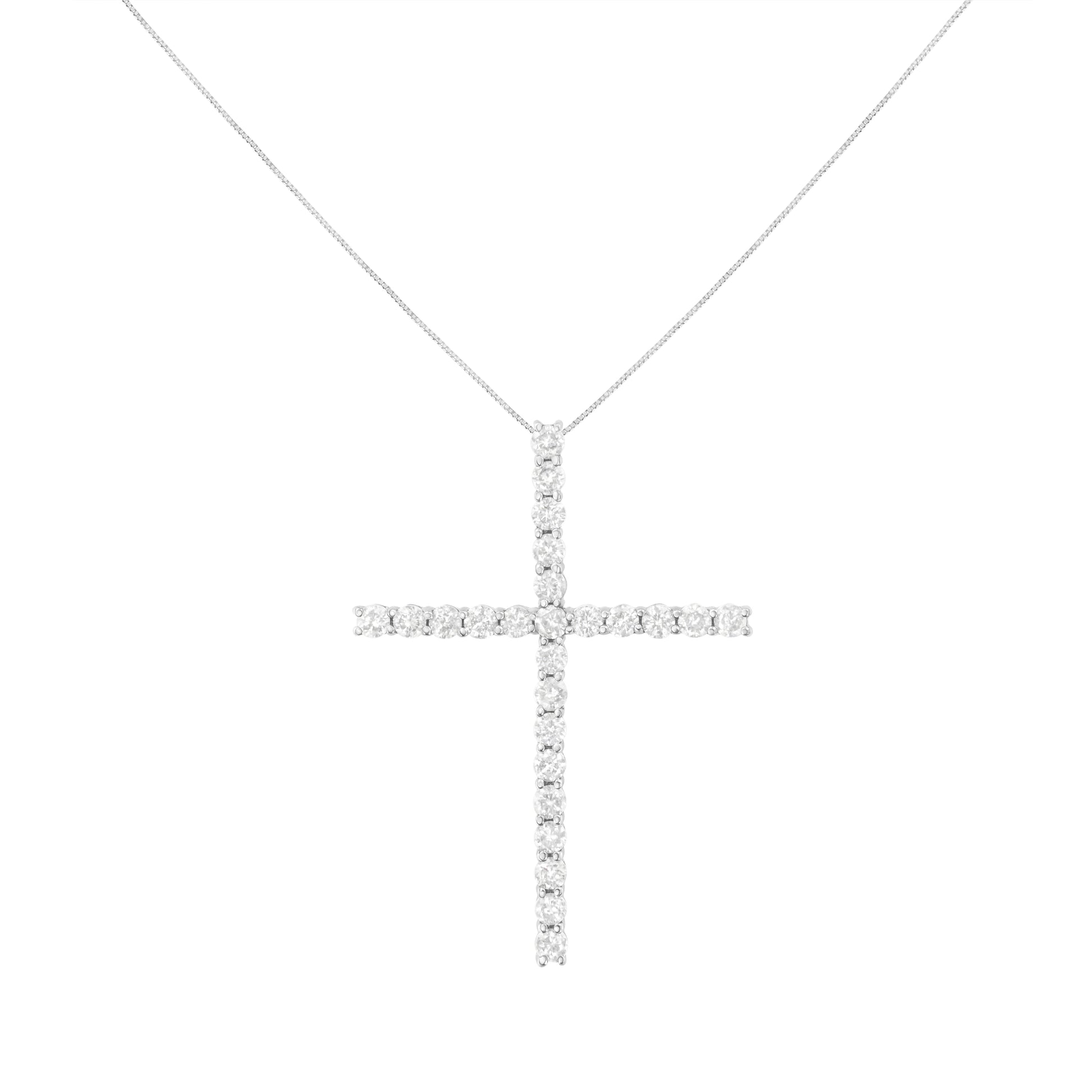 .925 Sterling Silver 3.0 Cttw Round Shape Diamond 1-1/2" Cross Pendant with Box Chain Necklace (I-J Color, I2-I3 Clarity) - 18" Bids.com
