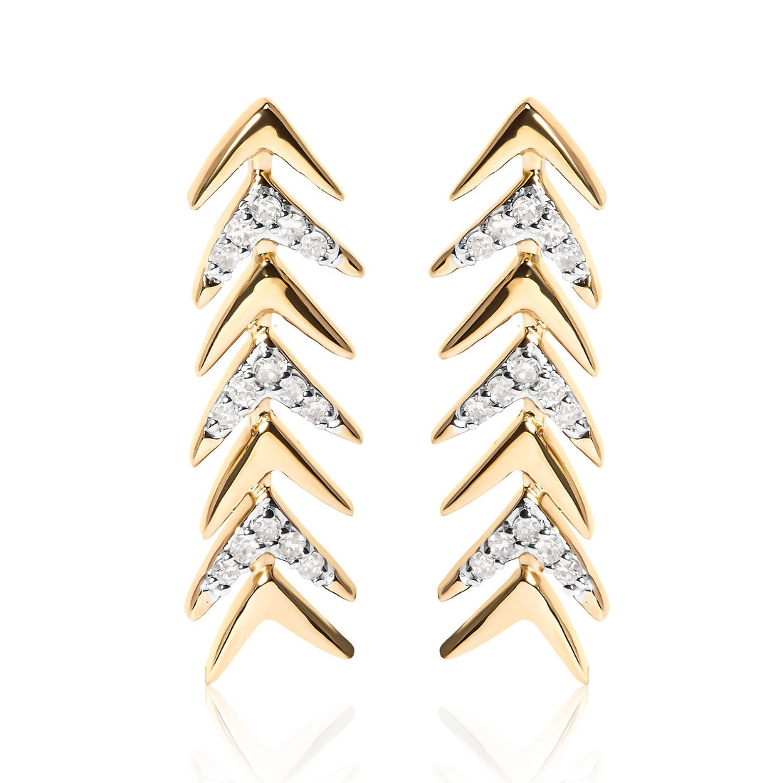 18K Yellow Gold Plated .925 Sterling Silver 1/5 Cttw Diamond Chevron Arrow Stud Earring (I-J Color, I2-I3 Clarity) Bids.com