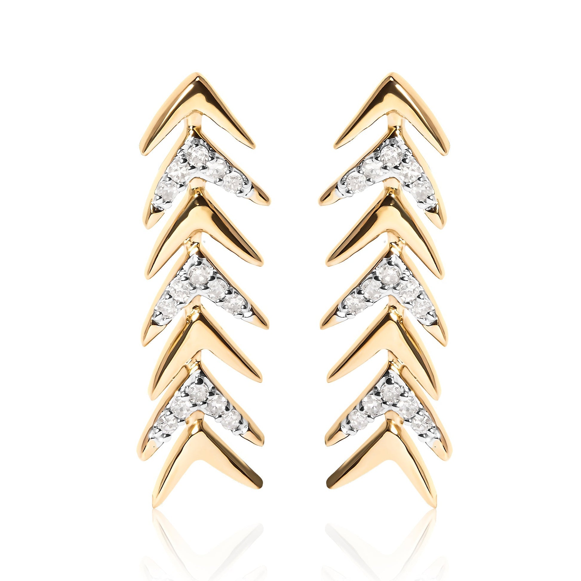 18K Yellow Gold Plated .925 Sterling Silver 1/5 Cttw Diamond Chevron Arrow Stud Earring (I-J Color, I2-I3 Clarity) Bids.com