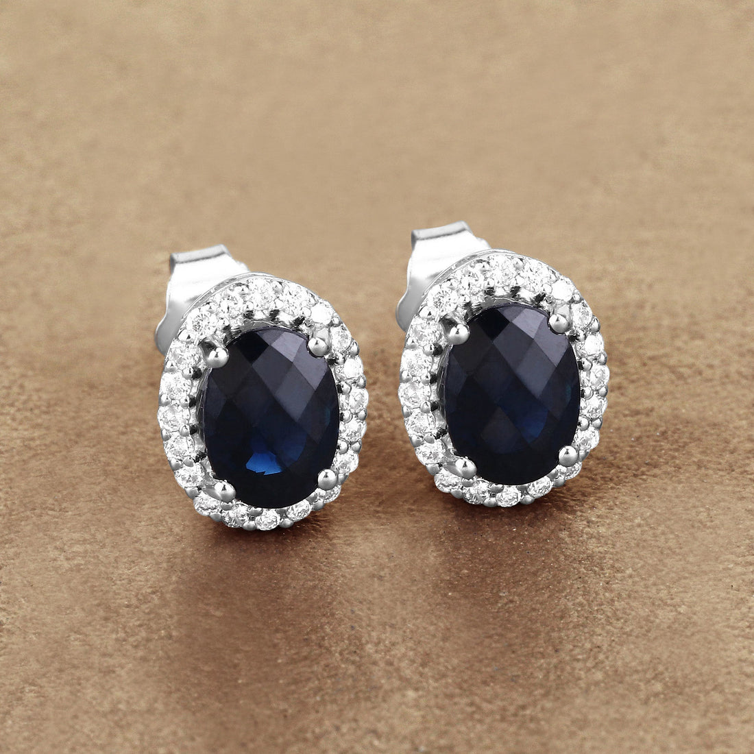 2.16 Carat Genuine Blue Sapphire and White Diamond 14K White Gold Earrings Bids.com