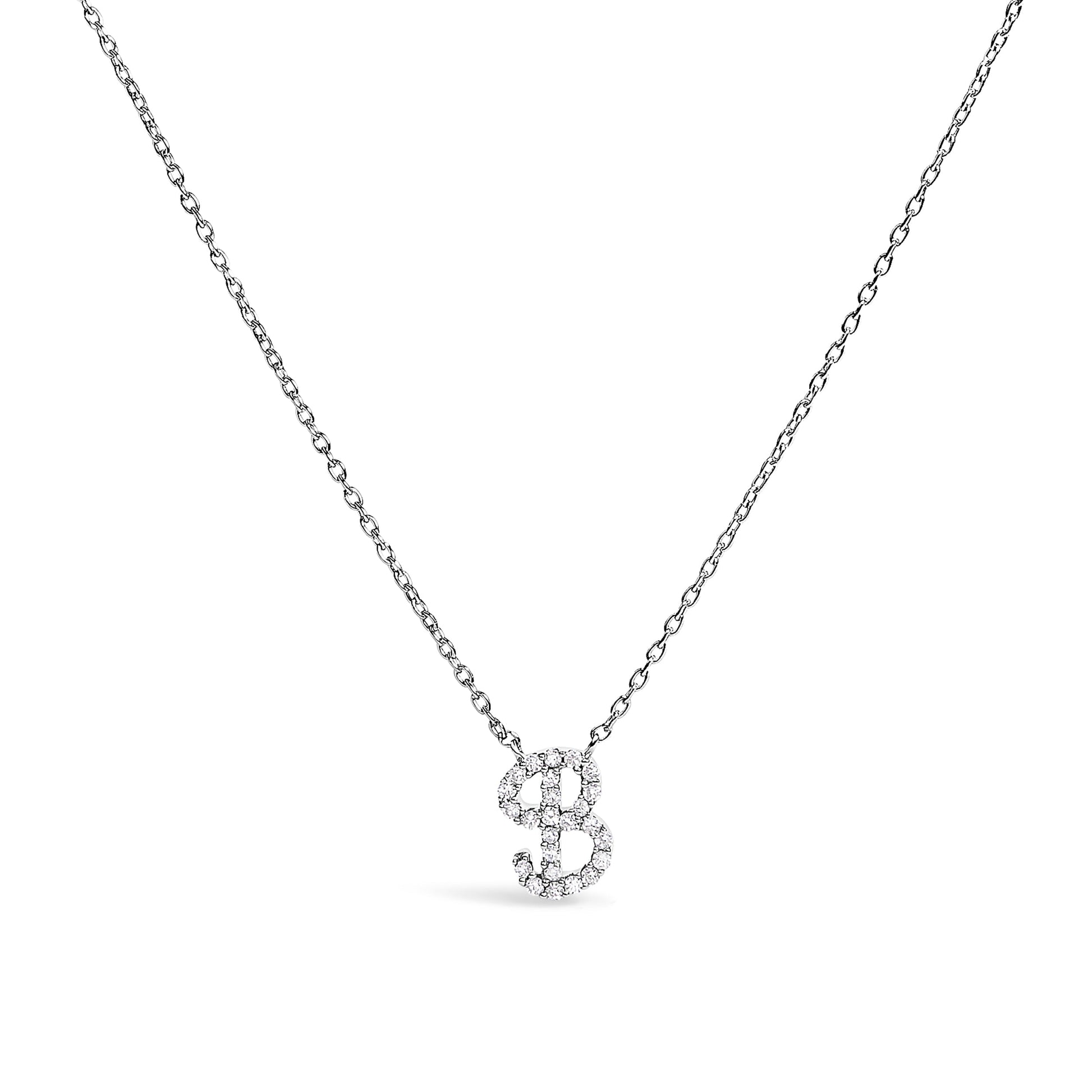 10K White Gold Diamond Accent "A" Initial Script Style Pendant Necklace Bids.com