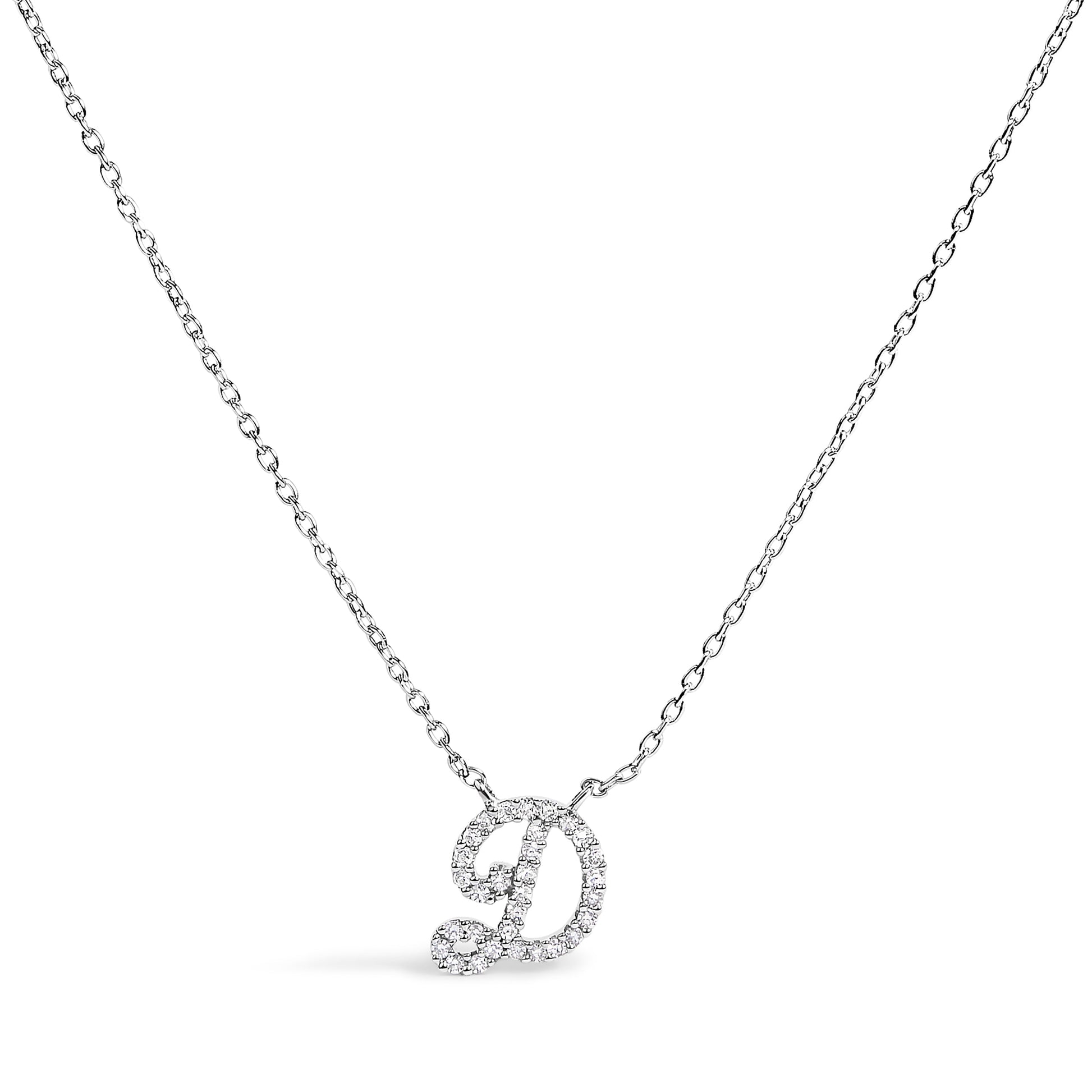 10K White Gold Diamond Accent "A" Initial Script Style Pendant Necklace Bids.com
