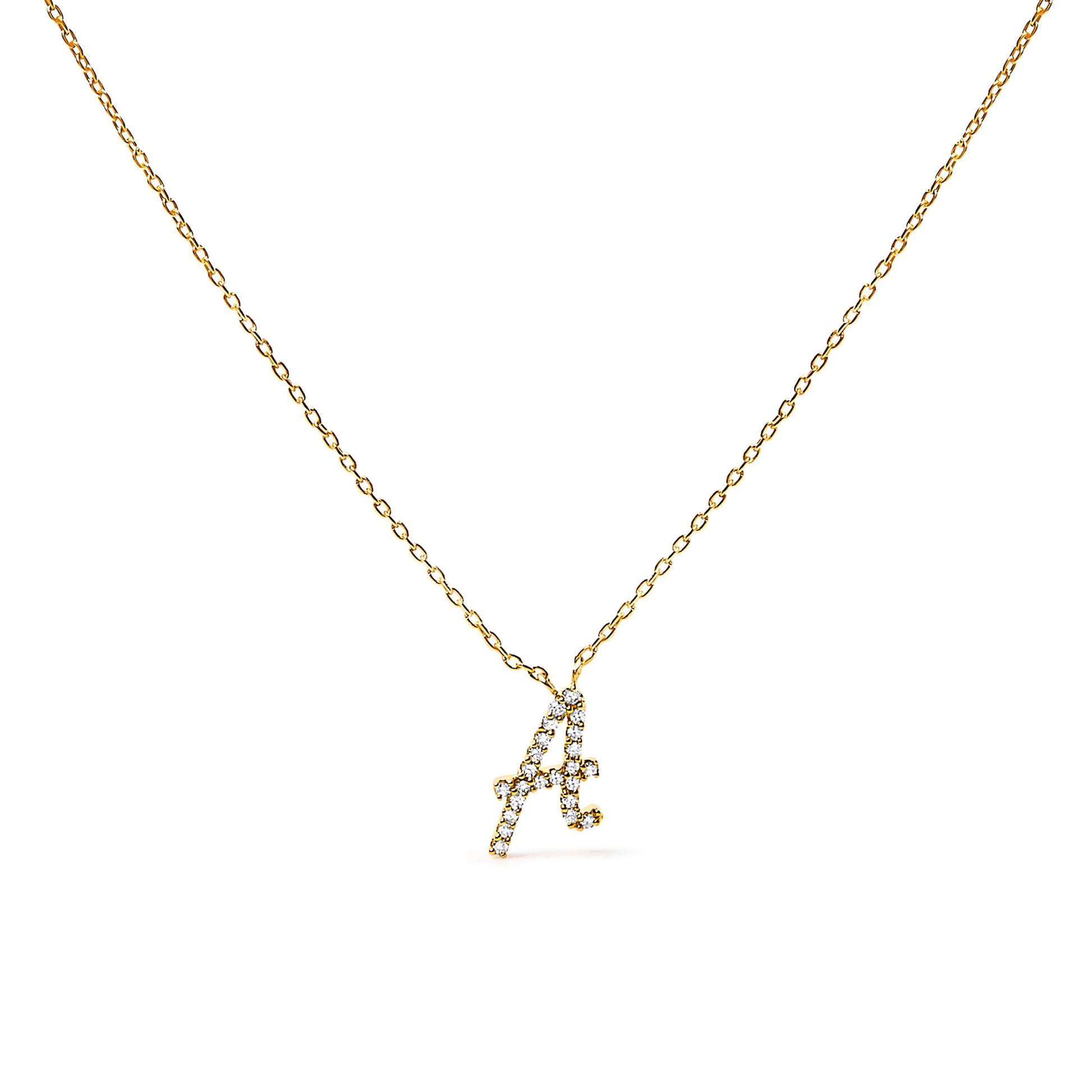 10K White Gold Diamond Accent "A" Initial Script Style Pendant Necklace Bids.com