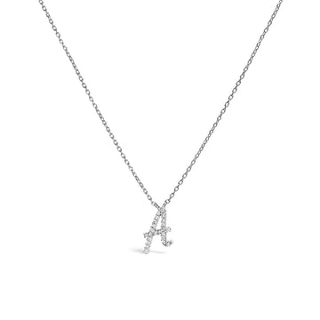10K White Gold Diamond Accent "A" Initial Script Style Pendant Necklace Bids.com