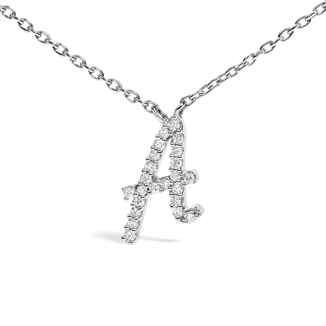 10K White Gold Diamond Accent "A" Initial Script Style Pendant Necklace Bids.com