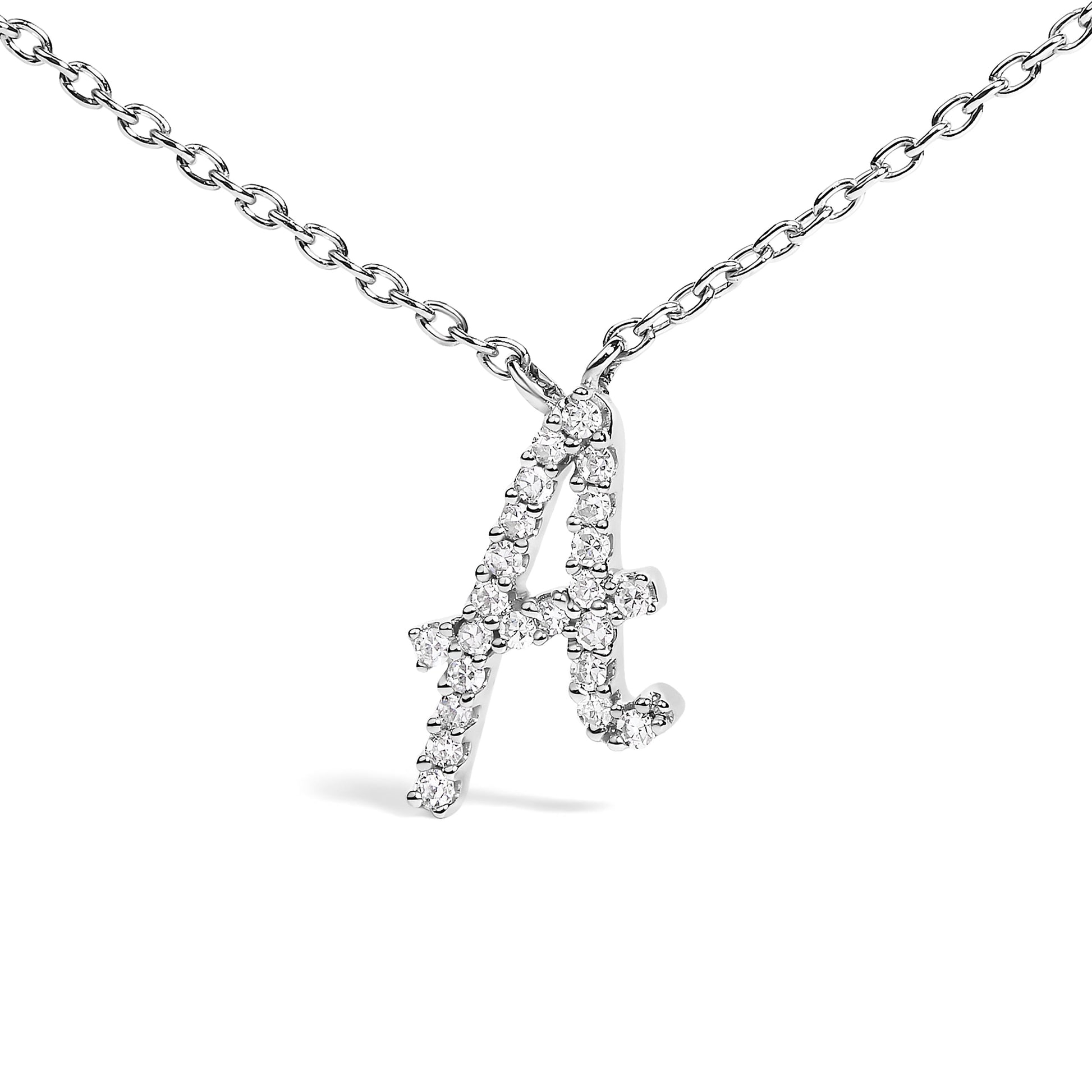 10K White Gold Diamond Accent "A" Initial Script Style Pendant Necklace Bids.com