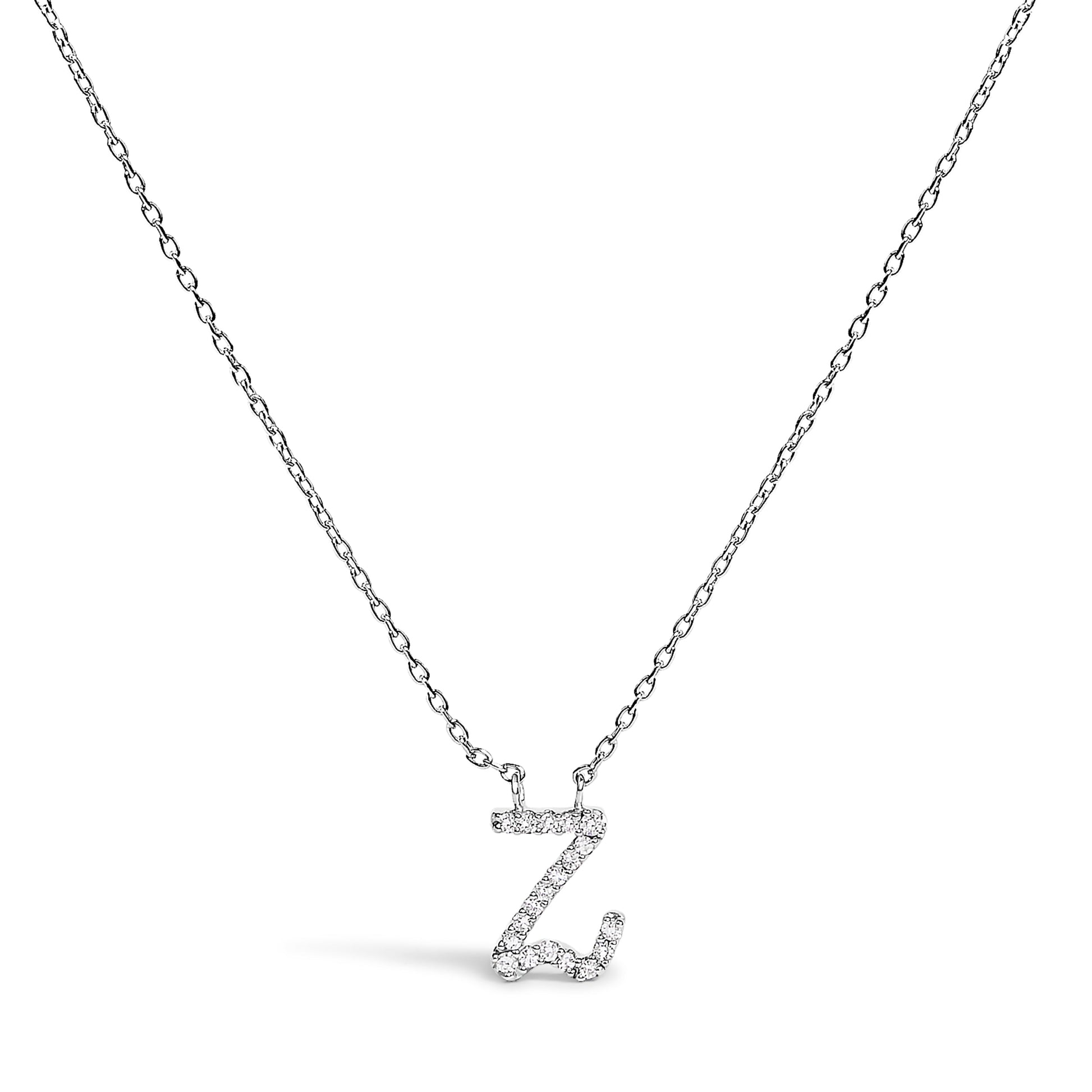 10K White Gold Diamond Accent "A" Initial Script Style Pendant Necklace Bids.com