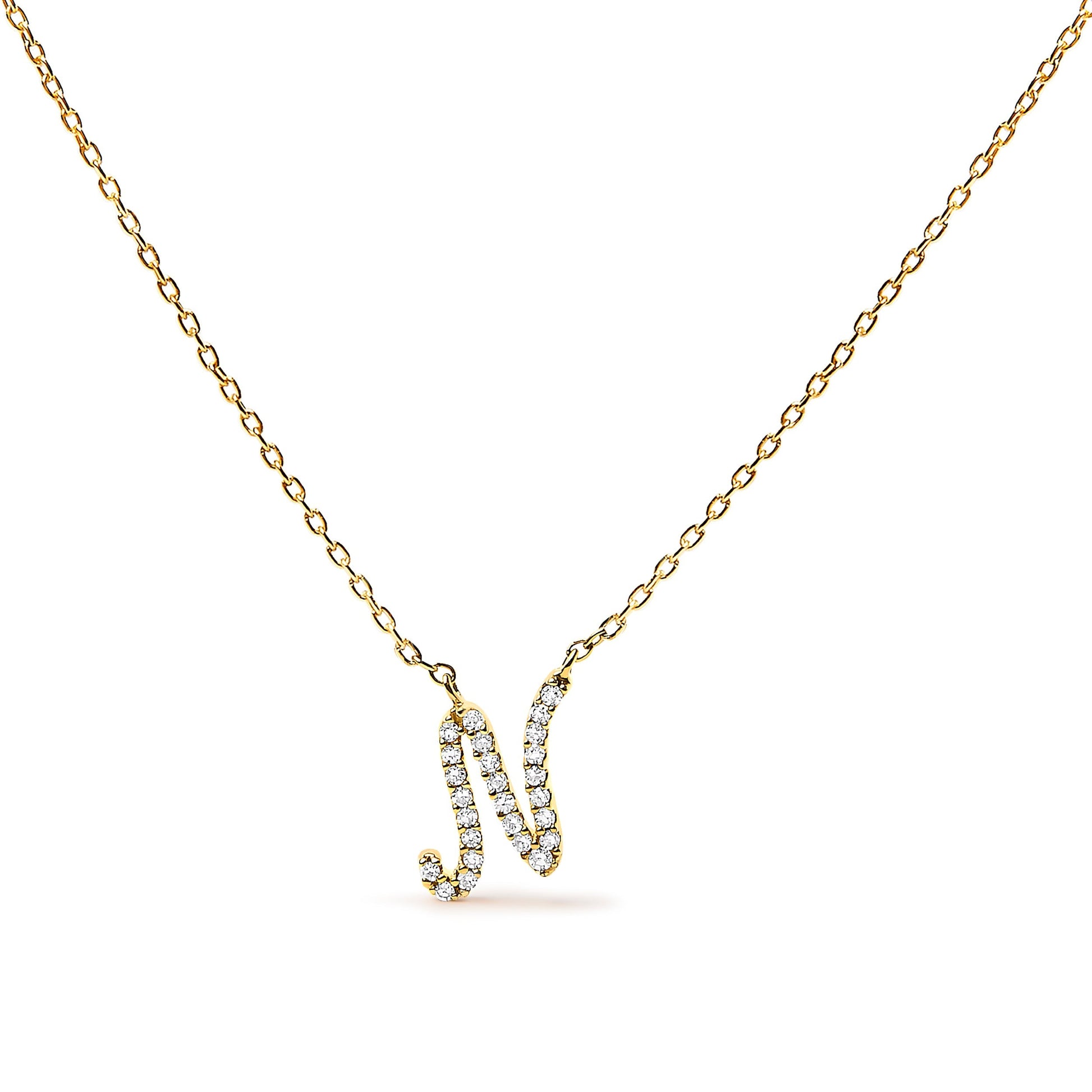 10K White Gold Diamond Accent "A" Initial Script Style Pendant Necklace Bids.com