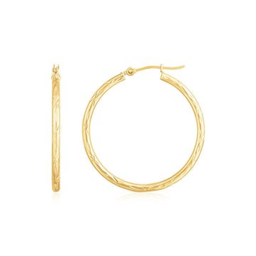 14K Yellow Gold Diamond Cut Hoop Earrings Bids.com