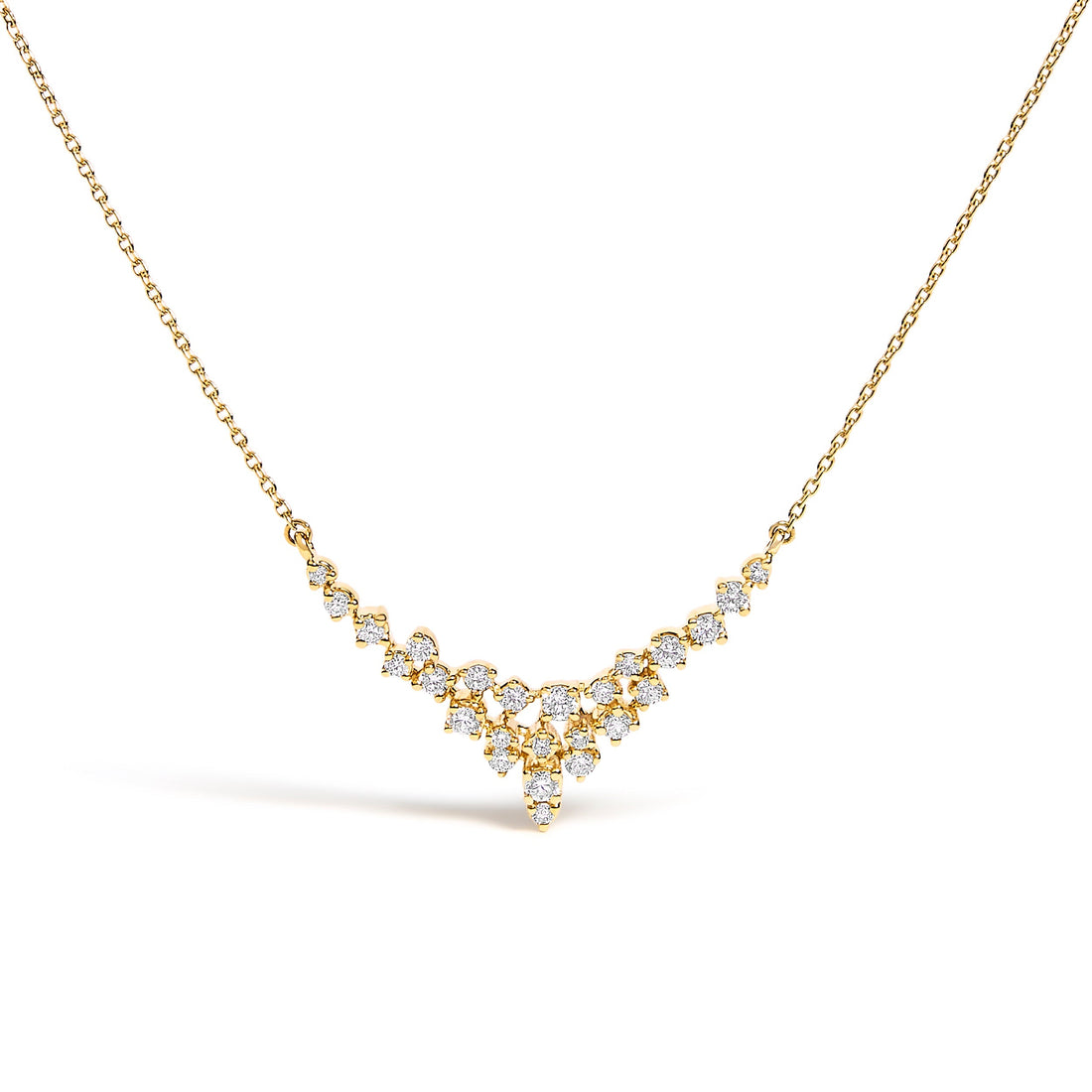 14K Yellow Gold 1/2 Cttw Diamond Scattered "V" Necklace (I-J Color, SI2-I1 Clarity) - 18" Inches Bids.com