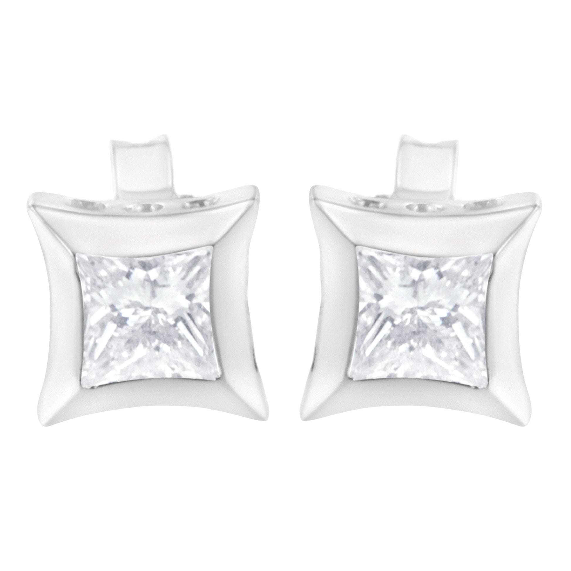 10K White Gold 1/2 Cttw Invisible Set Princess-Cut Diamond Stud Earrings (H-I Color, SI2-I1 Clarity) Bids.com