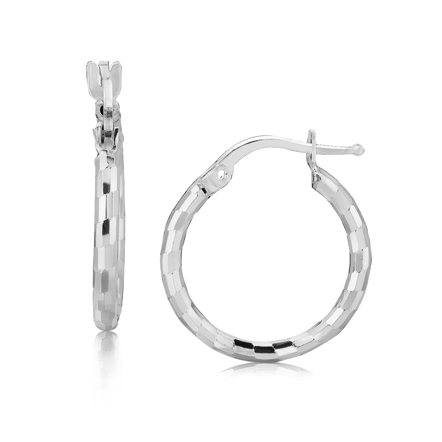 Sterling Silver Rhodium Plated Diamond Cut Small Hoop Earrings (15mm) Bids.com