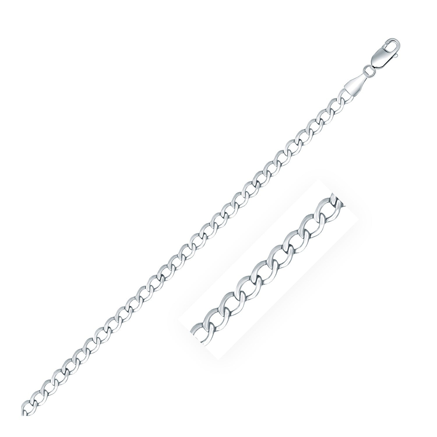 Rhodium Plated 3.7mm Sterling Silver Curb Style Chain Bids.com
