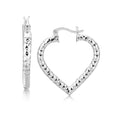 Sterling Silver Rhodium Plated Heart Style Hoop Diamond Cut Earrings Bids.com