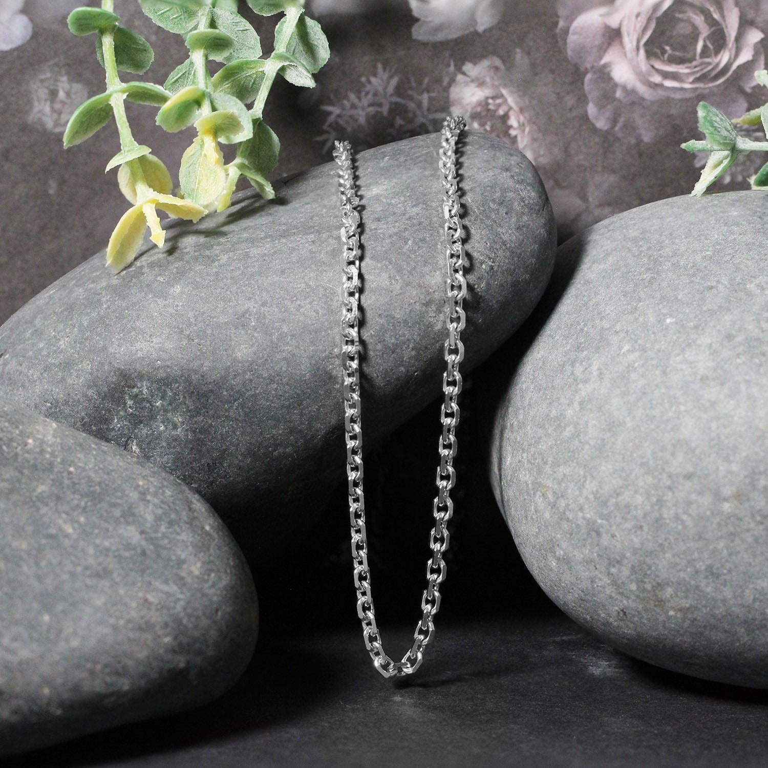 14k White Gold Diamond Cut Cable Link Chain (2.90 mm) Bids.com
