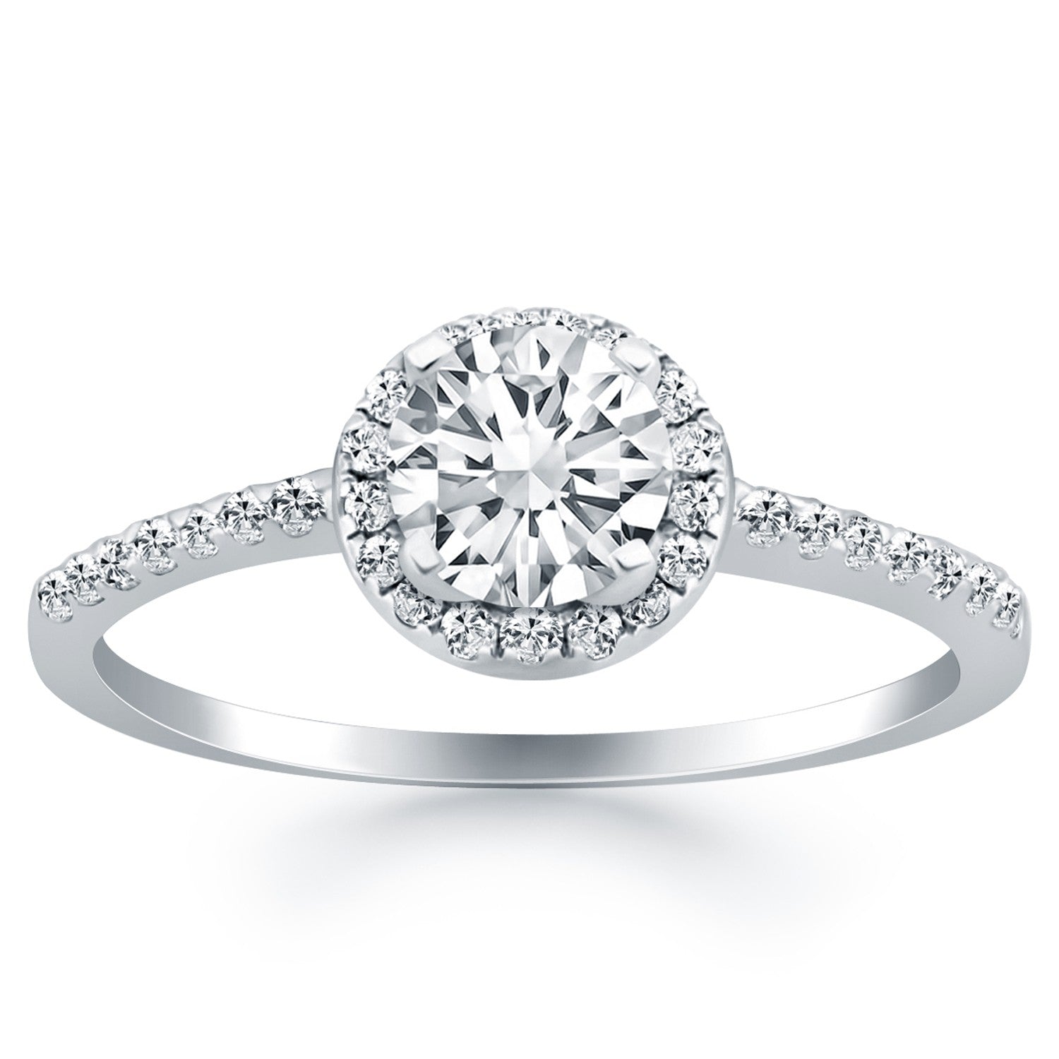 14k White Gold Diamond Halo Collar Engagement Ring Bids.com