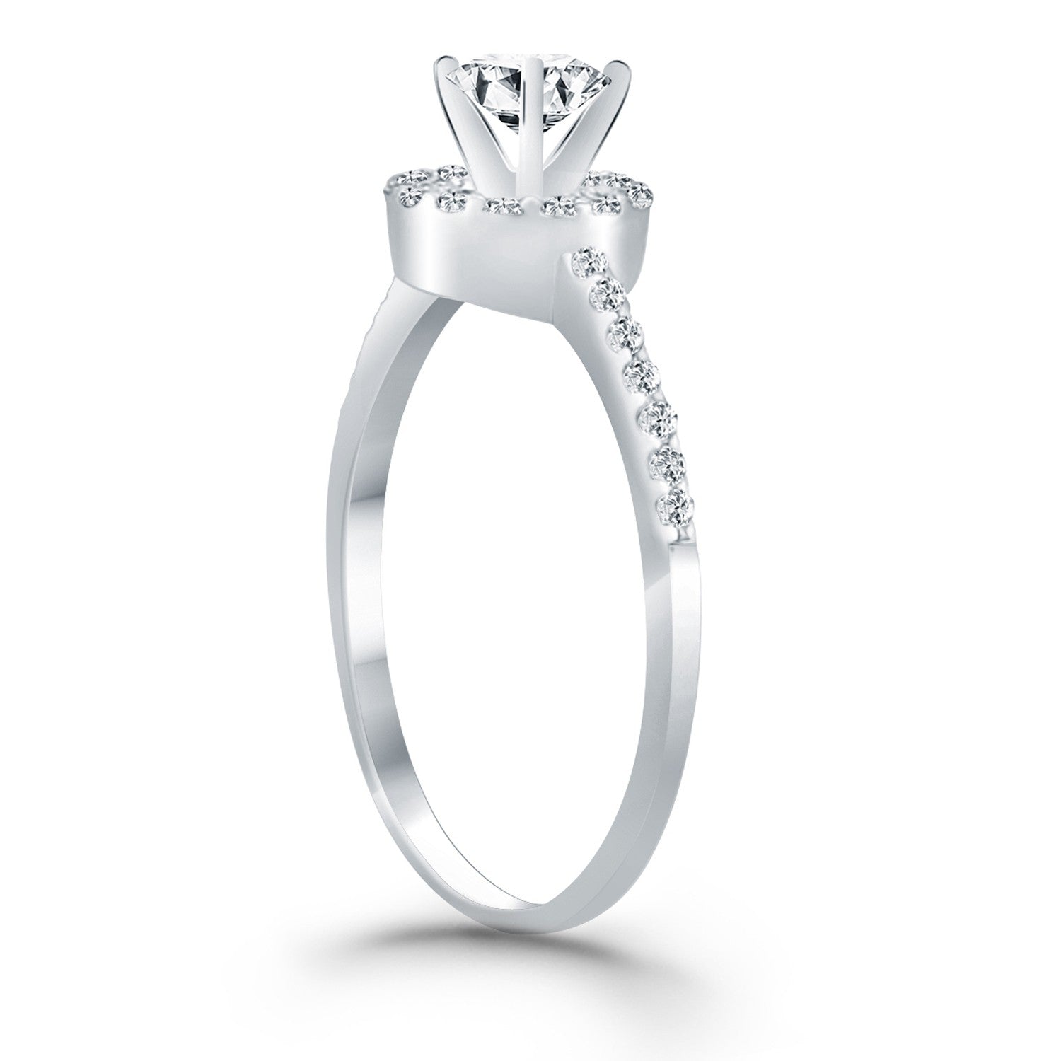 14k White Gold Diamond Halo Collar Engagement Ring Bids.com