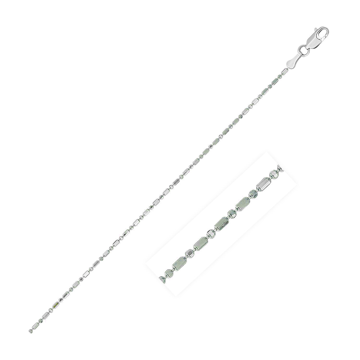 14k White Gold Diamond-Cut Bead Chain 1.0mm Bids.com