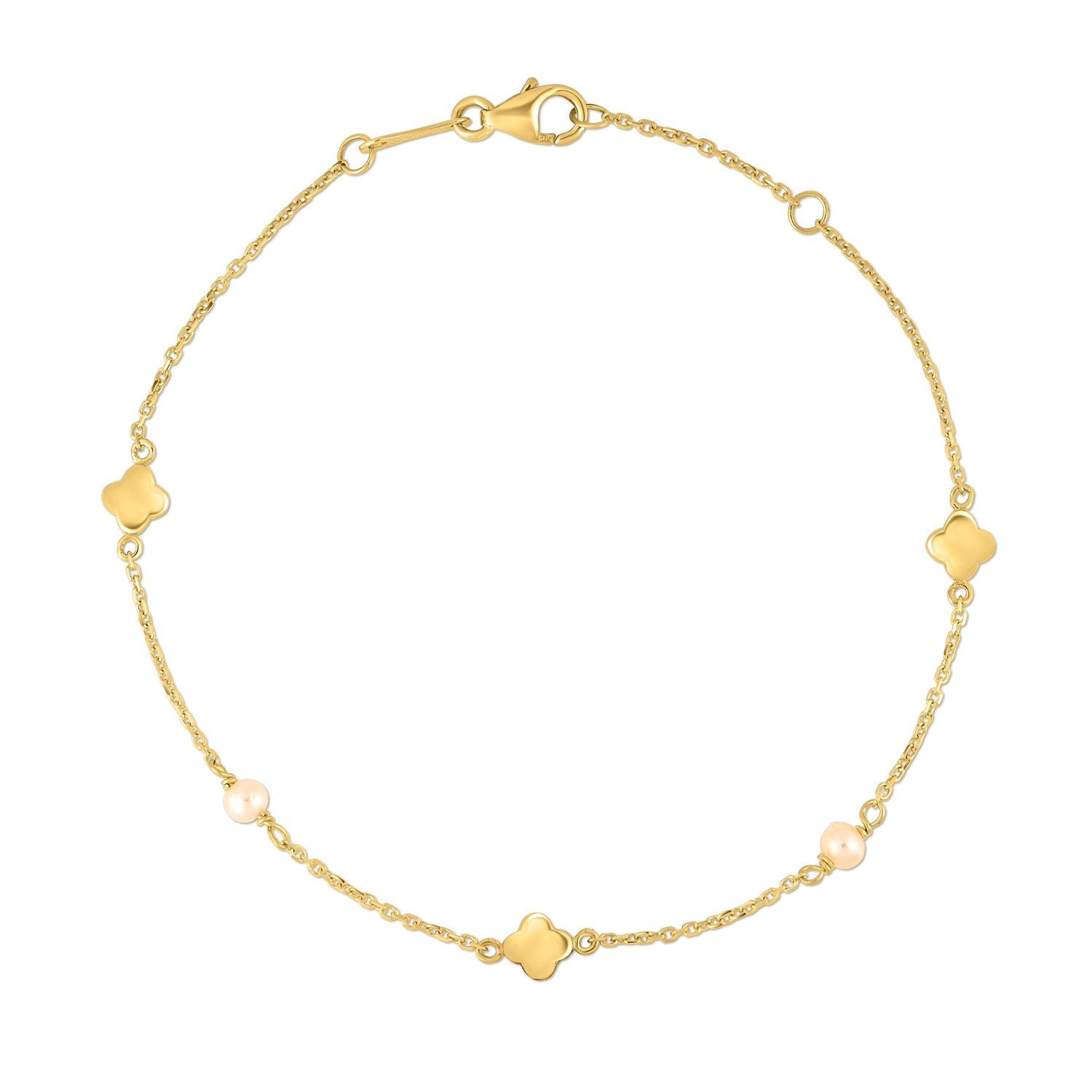 14k Yellow Gold Pearl Clover Bracelet Bids.com
