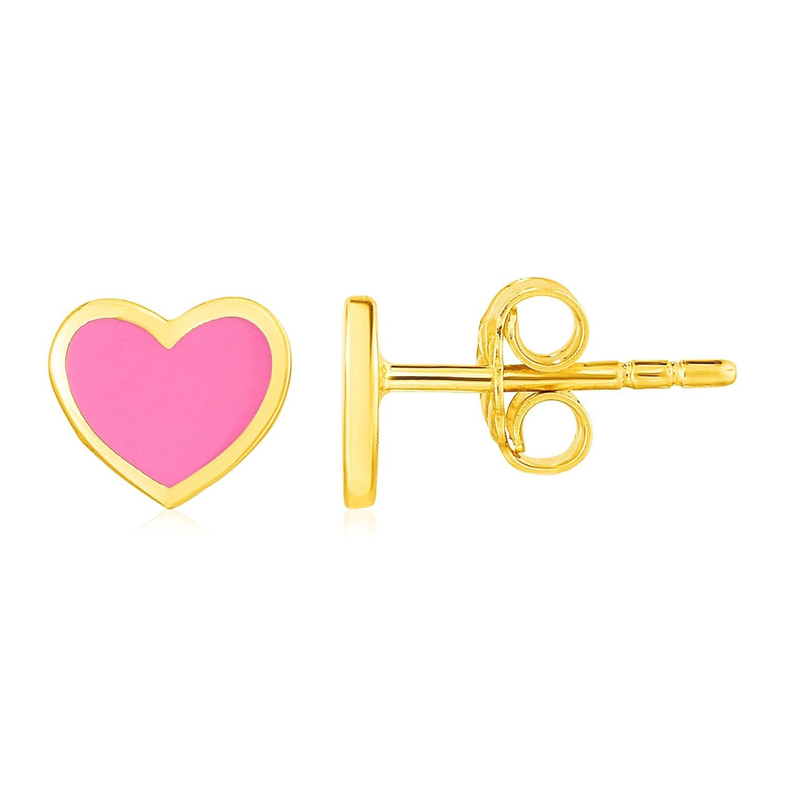 14k Yellow Gold and Enamel Pink Heart Stud Earrings Bids.com
