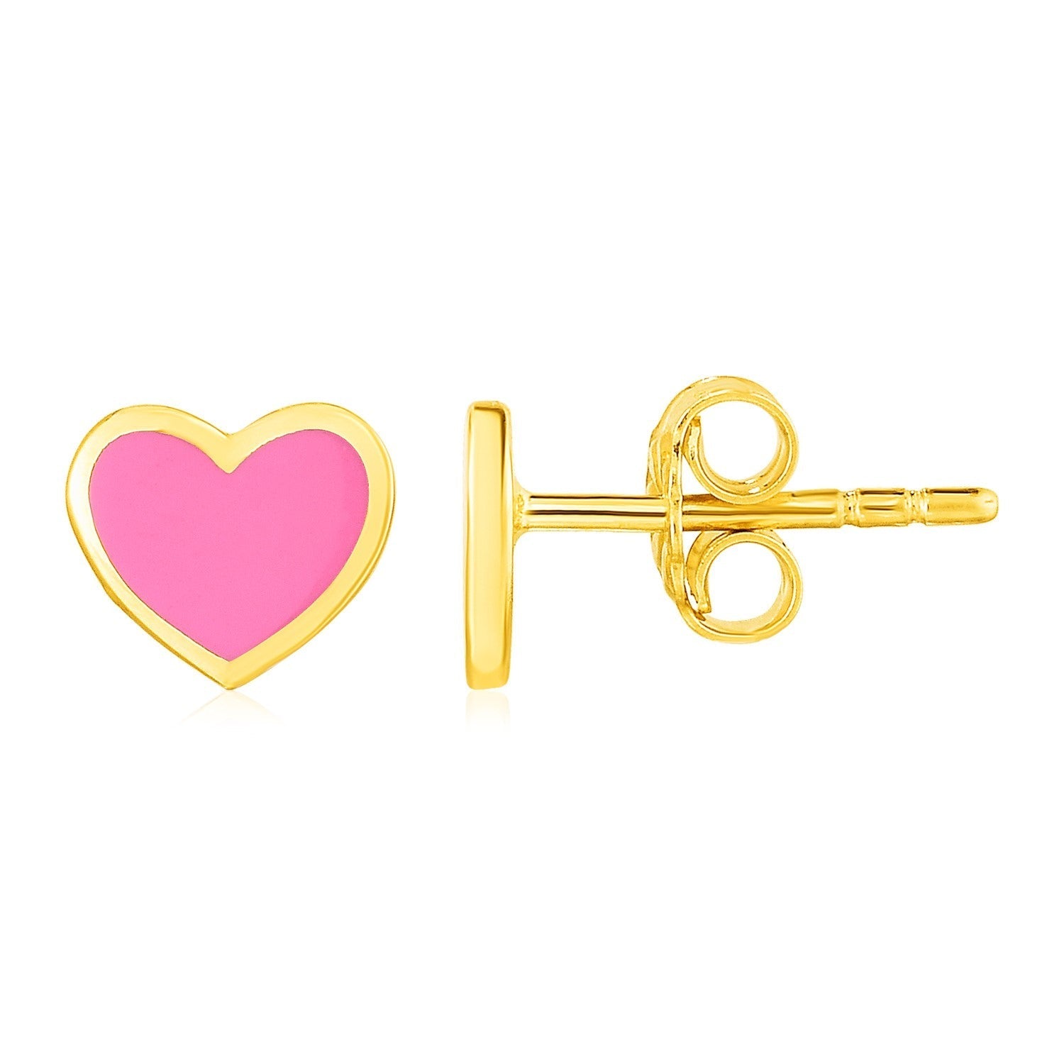 14k Yellow Gold and Enamel Pink Heart Stud Earrings Bids.com