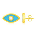 14K Yellow Gold Blue Evil Eye Earrings with Enamel Bids.com