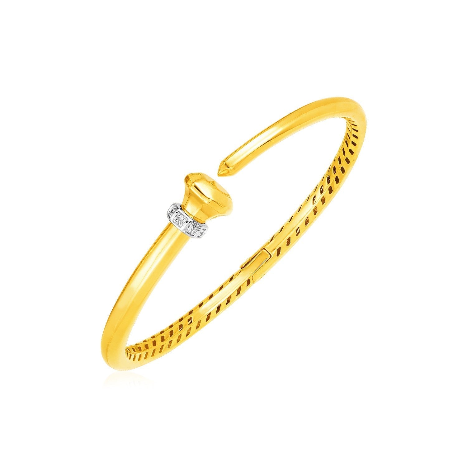 14k Yellow Gold Hinged Bangle Bracelet with Diamonds Bids.com
