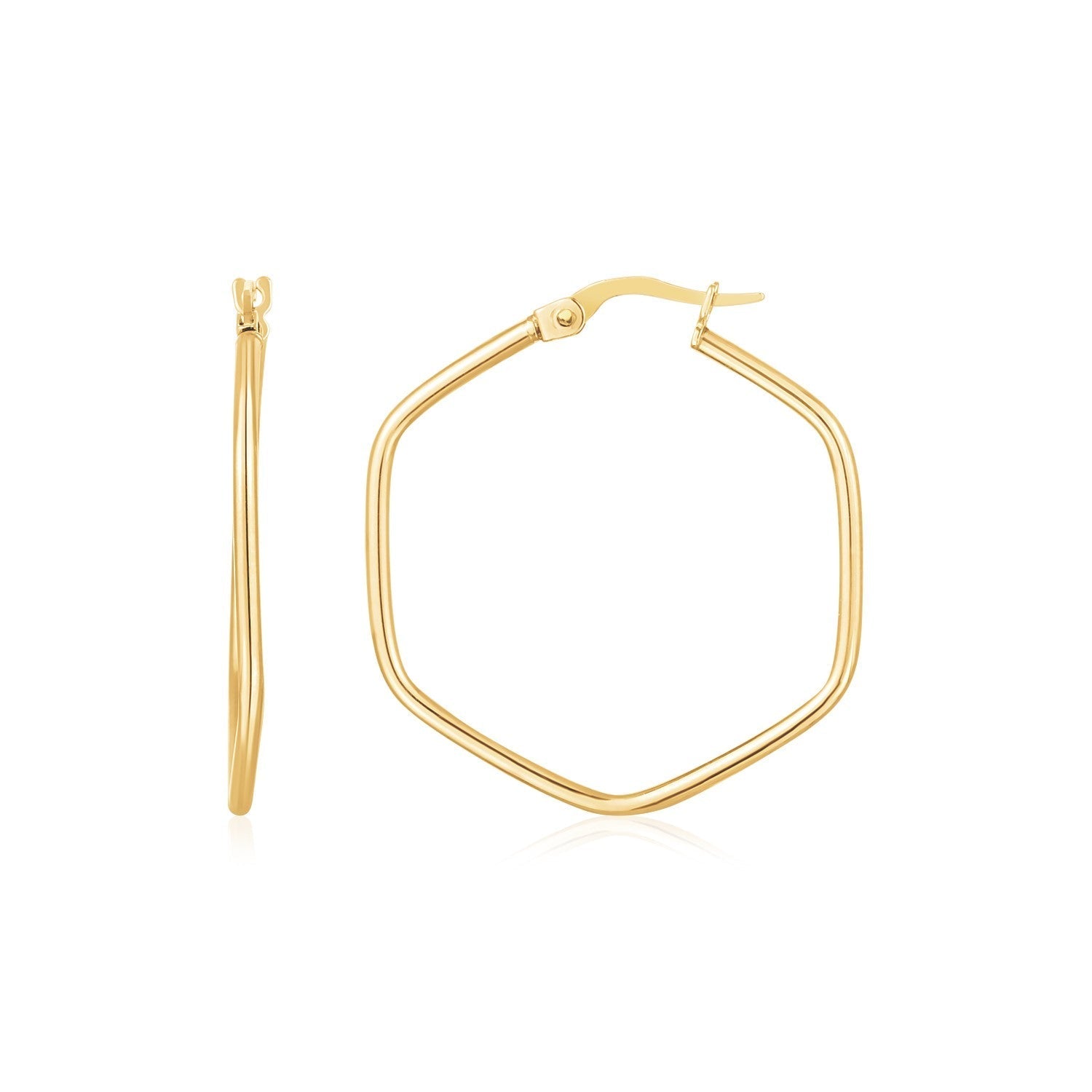14K Yellow Gold Hexagon Hoop Rounded Edge Earrings Bids.com