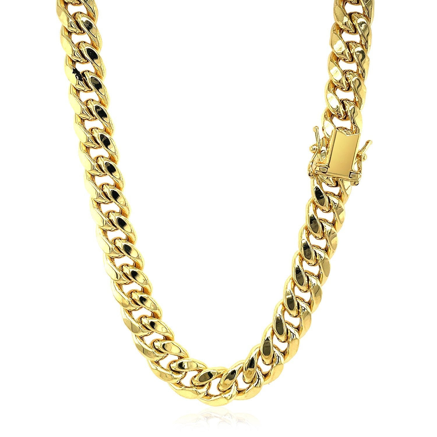9.0mm 14k Yellow Gold Semi Solid Miami Cuban Chain Bids.com
