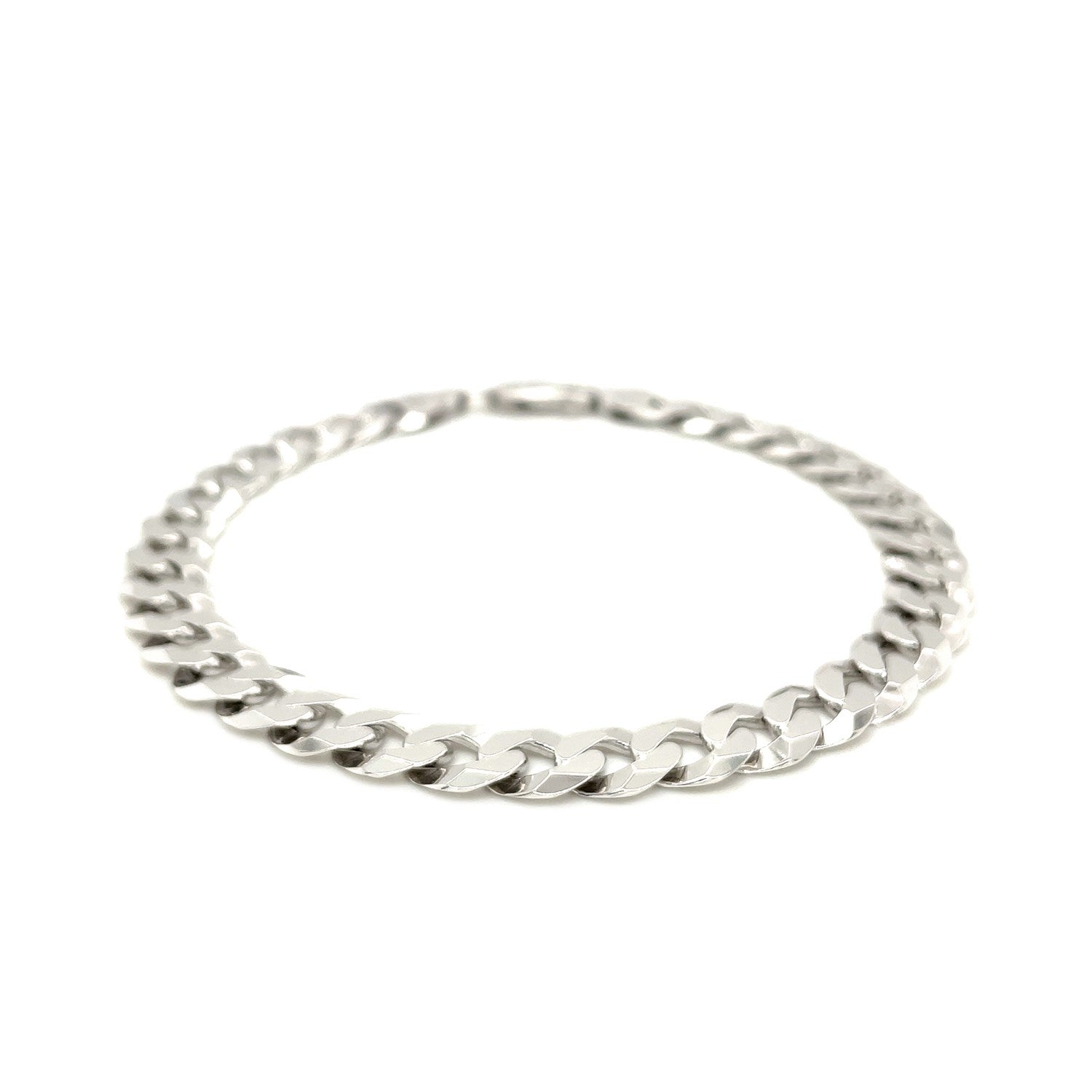 Rhodium Plated 7.9mm Sterling Silver Curb Style Bracelet Bids.com