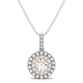 Round Shape Halo Diamond Pendant in 14k White and Rose Gold (1/2 cttw) Bids.com